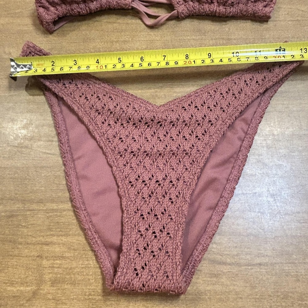 Hollister Bikini Swimsuit Set Womens XS/S Mauve Crochet Triangle Tie Lined Beach - Picture 6 of 9